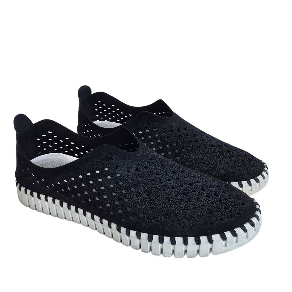 Ilse Jacobsen Tulip Flats Size EU41 Black Slip On Loafers Perforated US 10.5 11